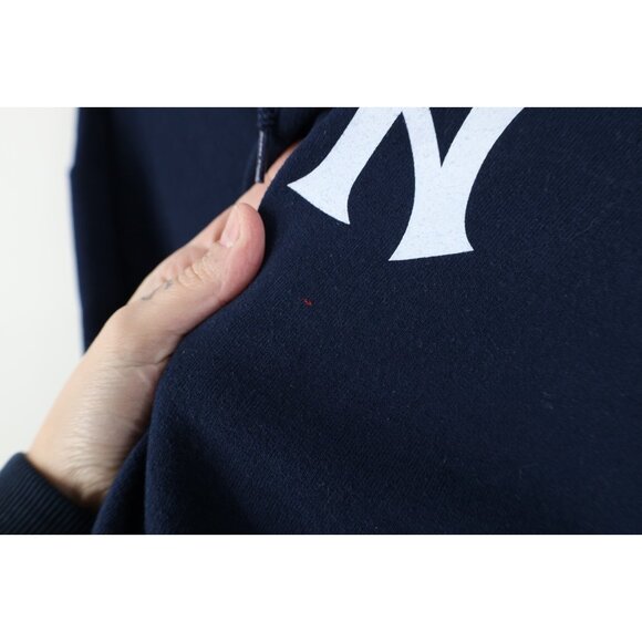 Vintage 90s Y2K Mens Large Distressed New York Yankees Baseball Hoodie Blue - Picture 5 of 14